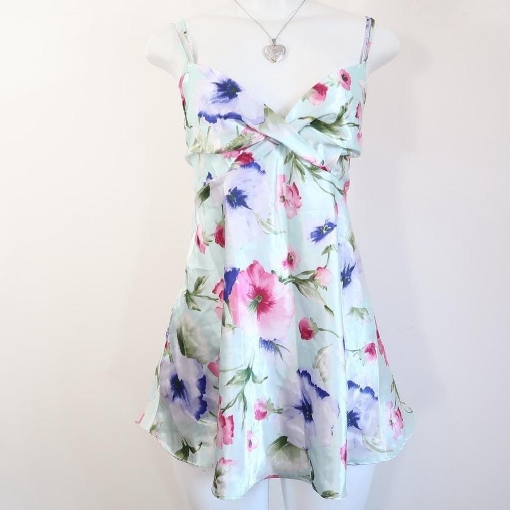 y2k BABYDOLL mint floral silky slip dress